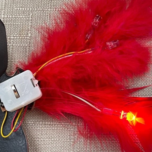 Light Up Mask for Halloween Party Mask Red Faux Feather Eye Mask - Picture 6 of 7